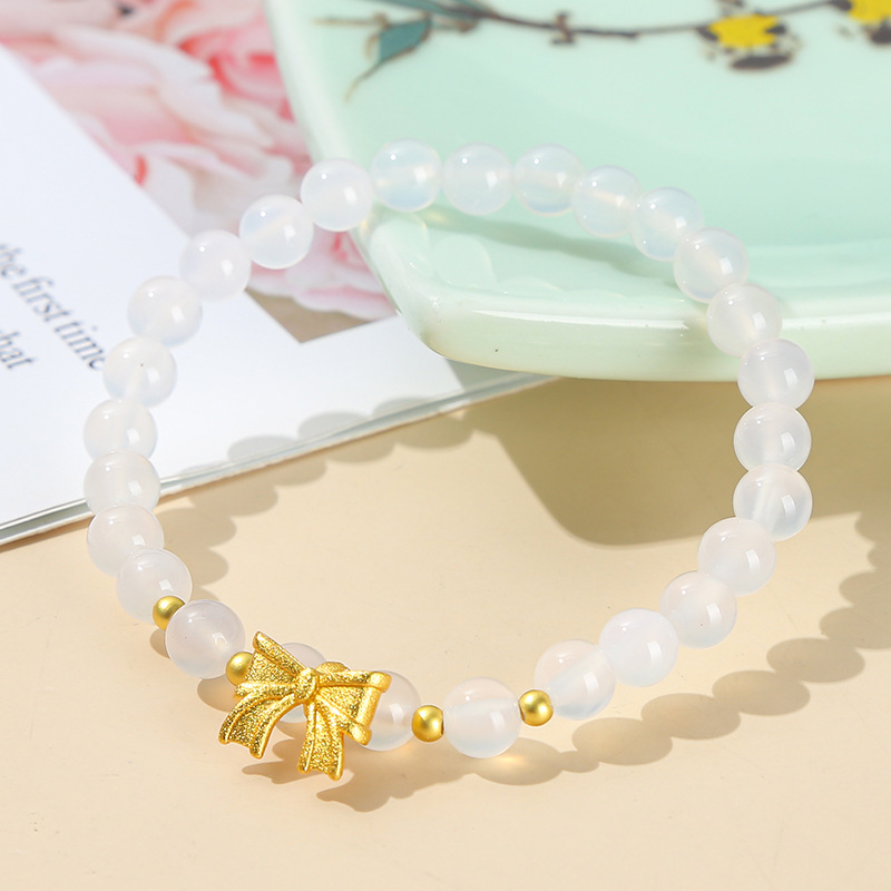 Posadina Natural White Agate Ribbon Bracelet for Women - Ins Style Niche Design - Single Loop String - Girlfriend Birthday Gift - Student Girl Jewelry - Image 2