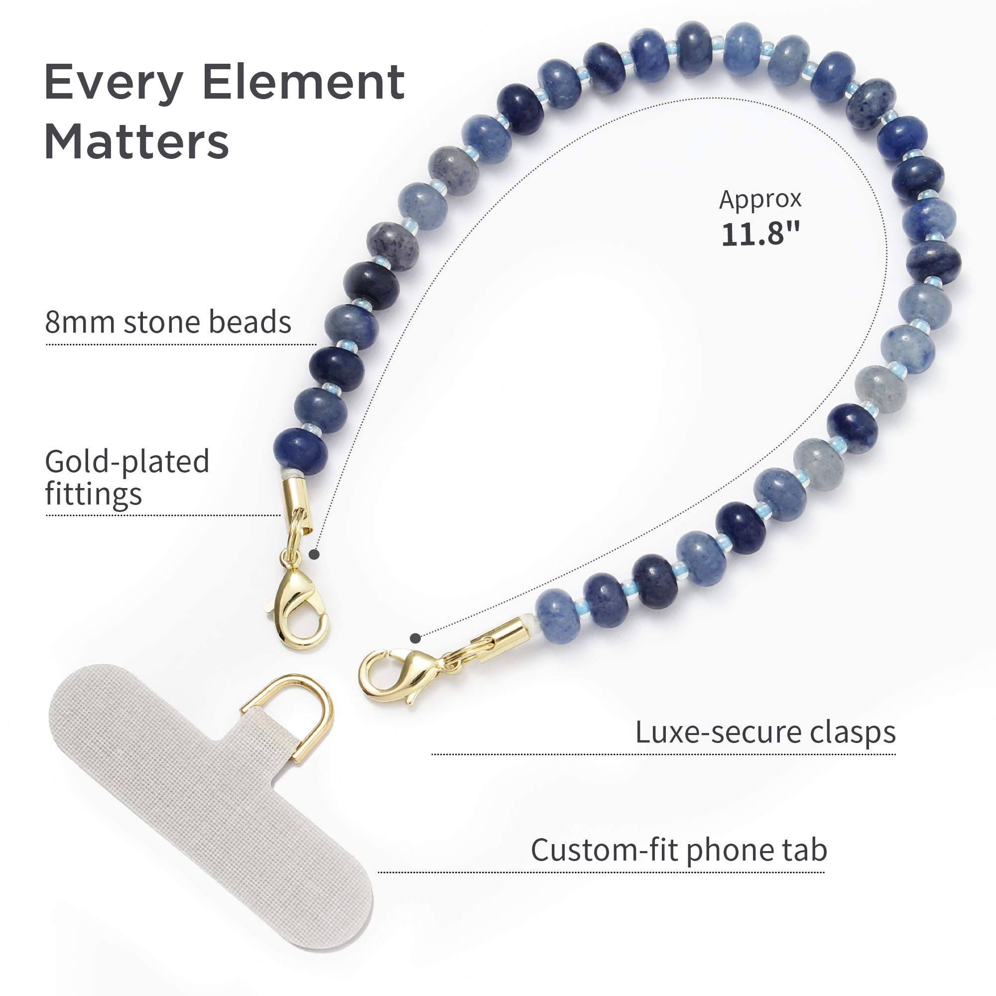 Posadina Natural Stone Phone Charm, Beaded Healing Phone Wrist Strap, Handmade Cellphone Chain Lanyard with Tether Tab - Image 11