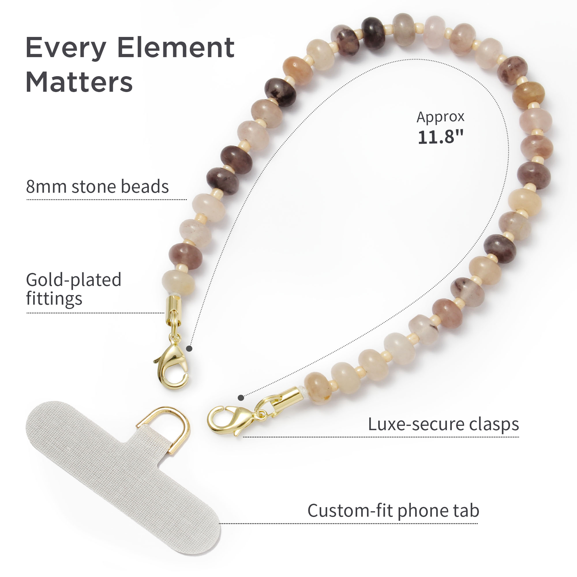 Posadina Natural Stone Phone Charm, Beaded Healing Phone Wrist Strap, Handmade Cellphone Chain Lanyard with Tether Tab - Image 16