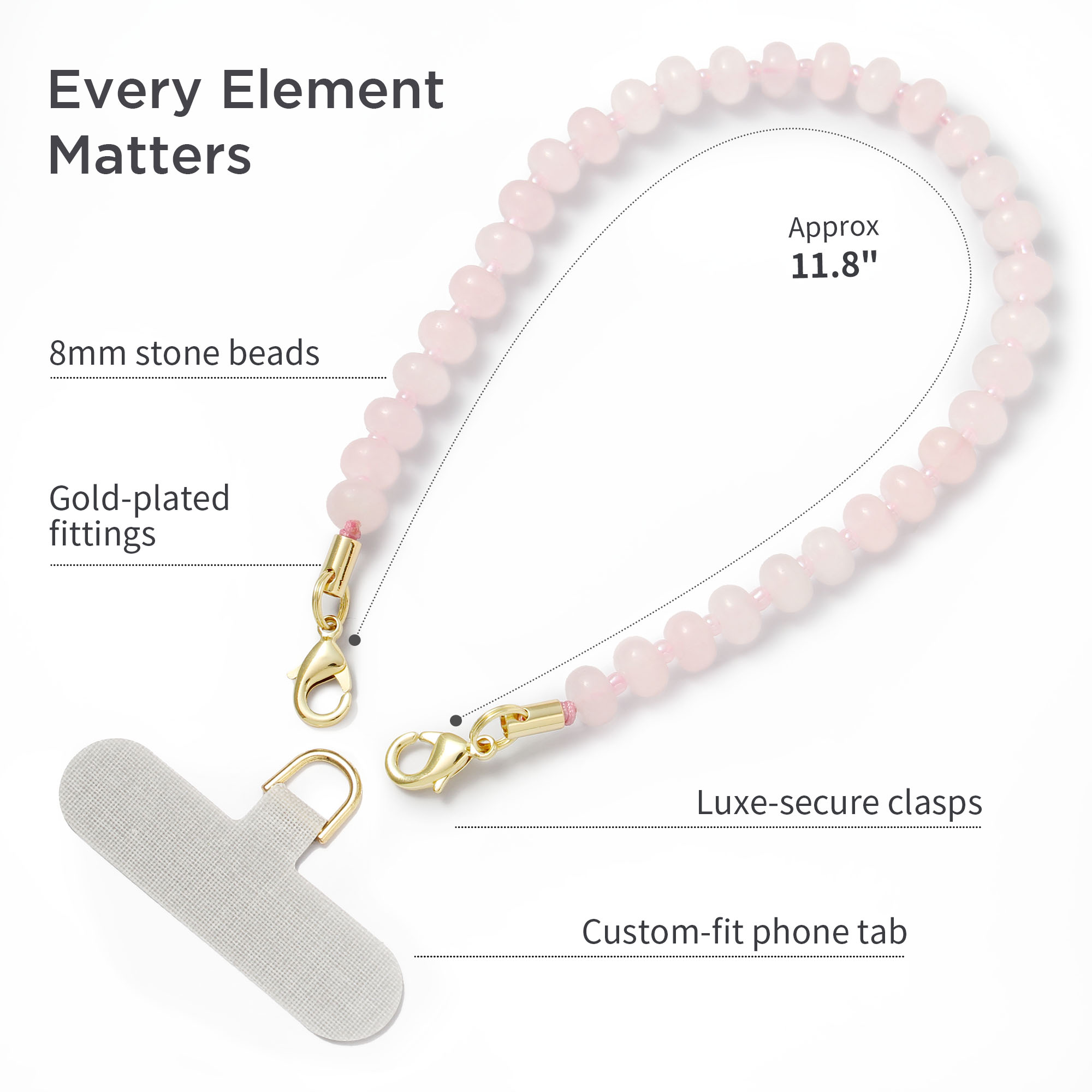 Posadina Natural Stone Phone Charm, Beaded Healing Phone Wrist Strap, Handmade Cellphone Chain Lanyard with Tether Tab - Image 21