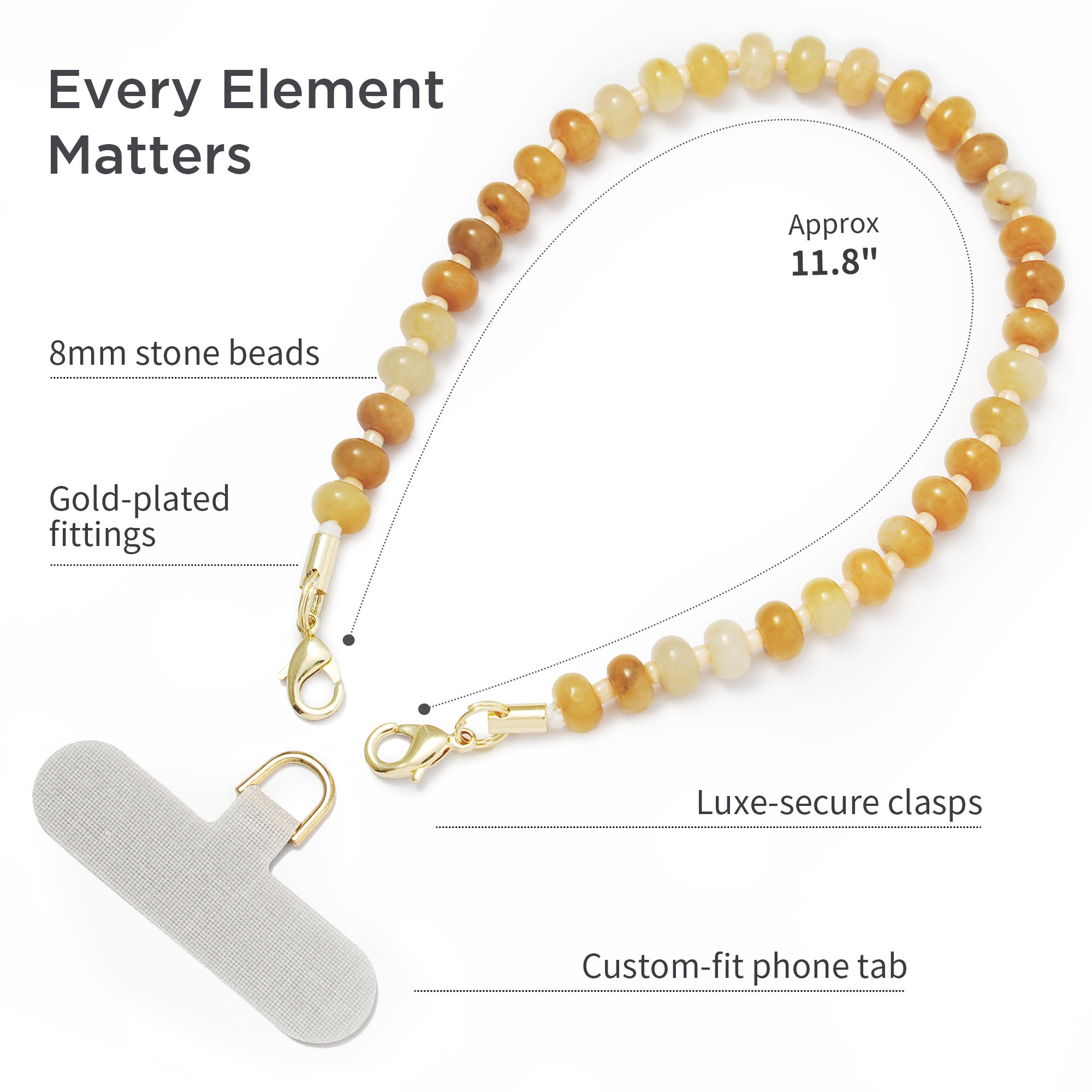 Posadina Natural Stone Phone Charm, Beaded Healing Phone Wrist Strap, Handmade Cellphone Chain Lanyard with Tether Tab - Image 27