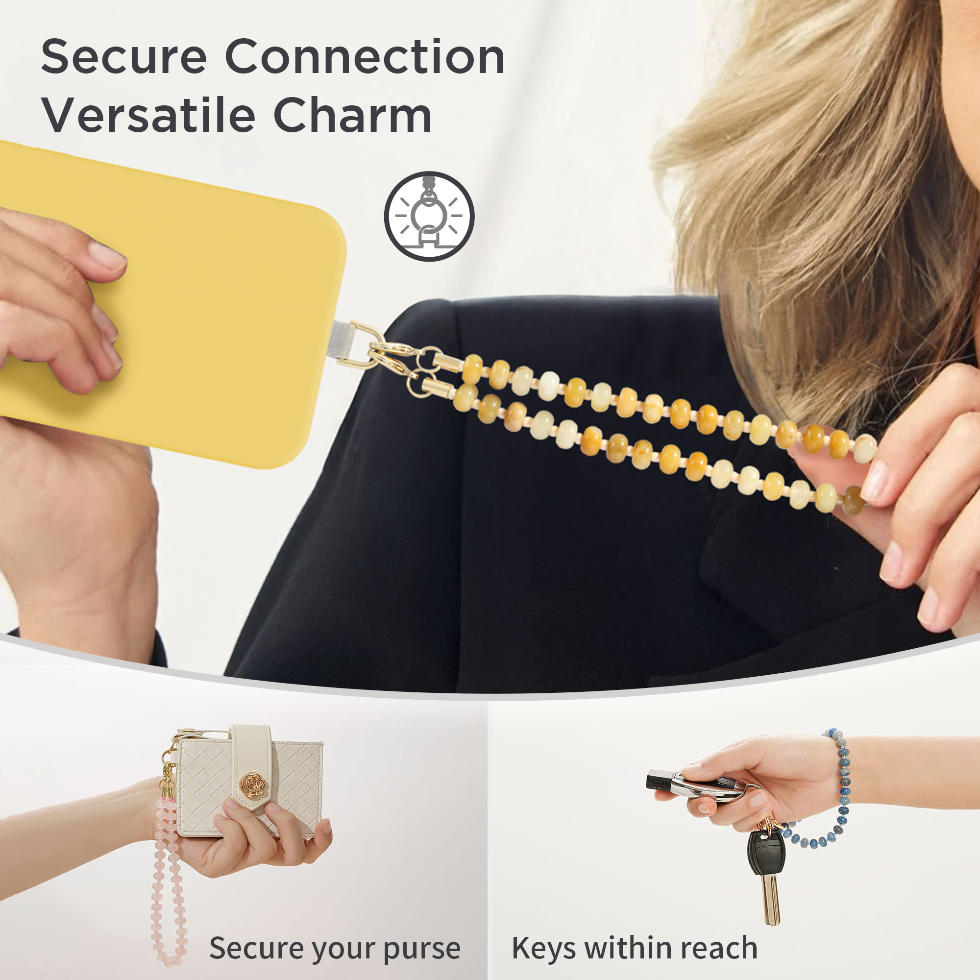 Posadina Natural Stone Phone Charm, Beaded Healing Phone Wrist Strap, Handmade Cellphone Chain Lanyard with Tether Tab - Image 28