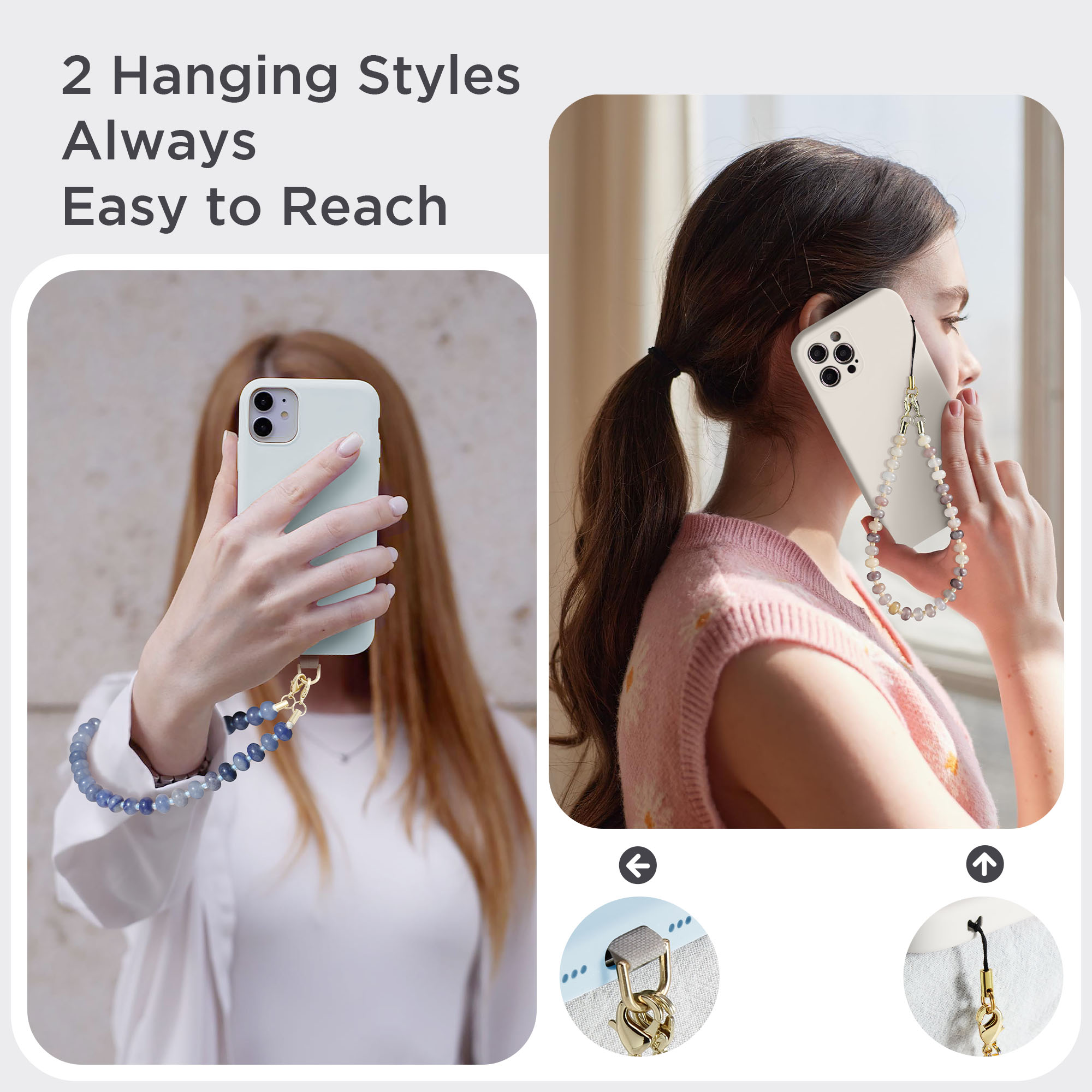 Posadina Natural Stone Phone Charm, Beaded Healing Phone Wrist Strap, Handmade Cellphone Chain Lanyard with Tether Tab - Image 10