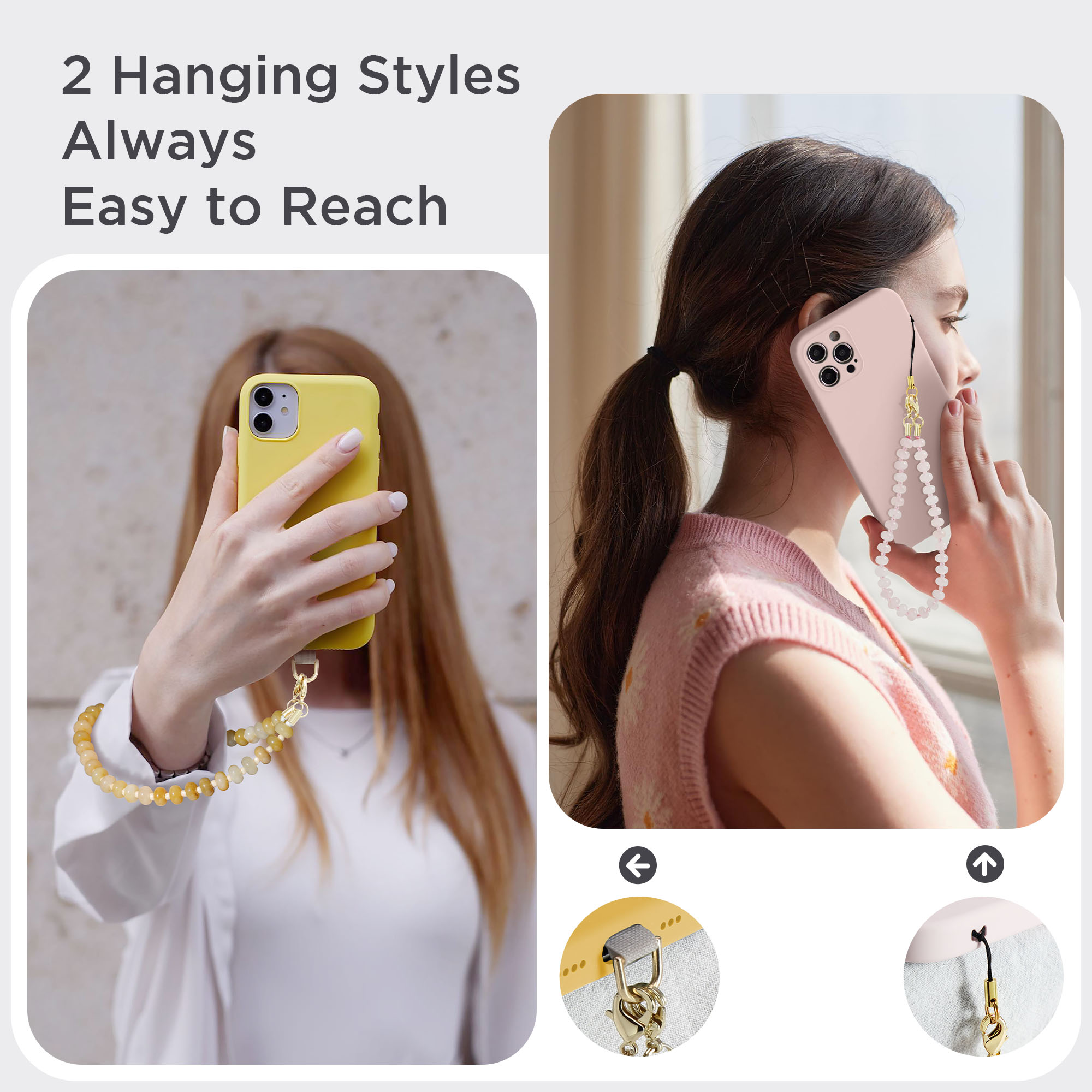 Posadina Natural Stone Phone Charm, Beaded Healing Phone Wrist Strap, Handmade Cellphone Chain Lanyard with Tether Tab - Image 26