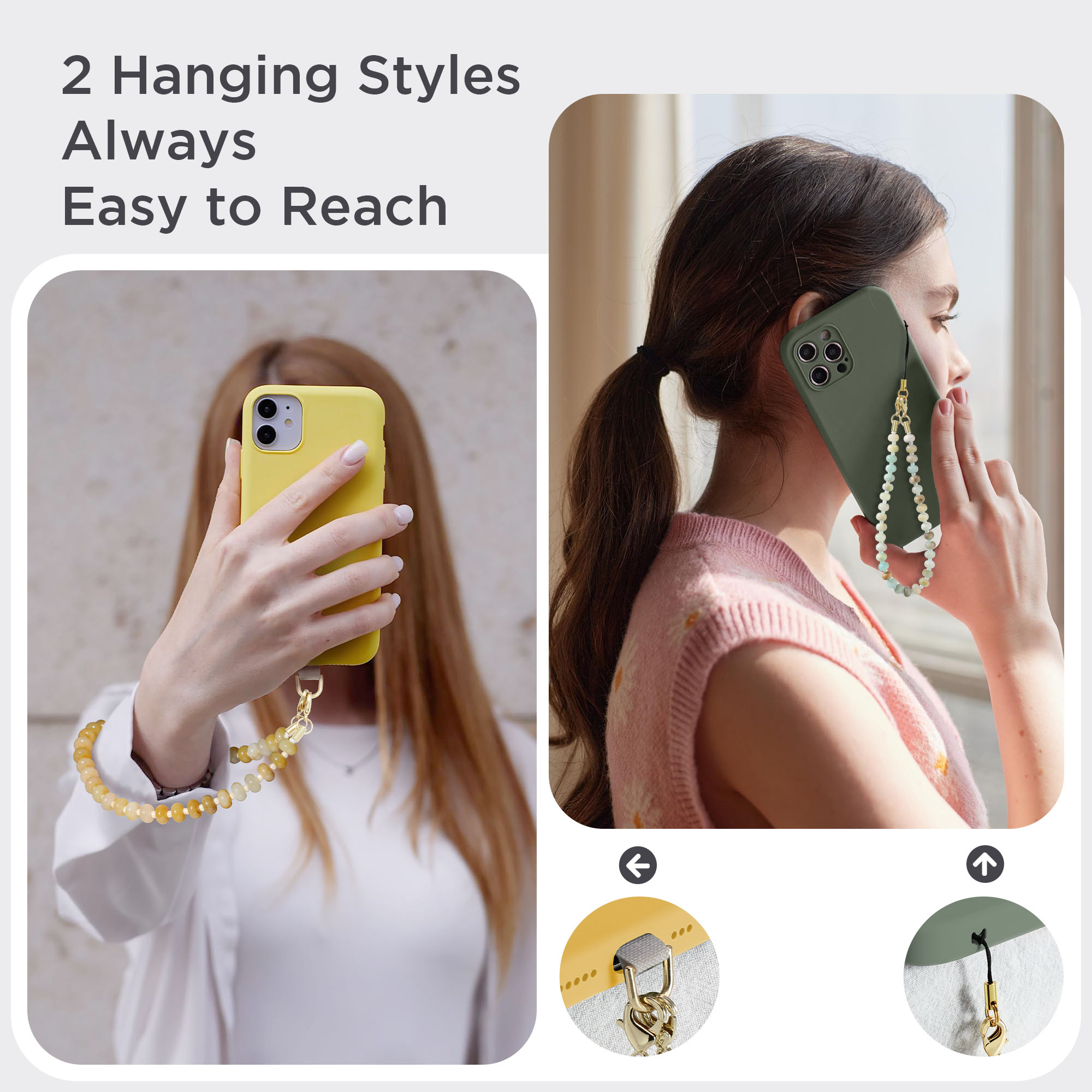 Posadina Natural Stone Phone Charm, Beaded Healing Phone Wrist Strap, Handmade Cellphone Chain Lanyard with Tether Tab - Image 4