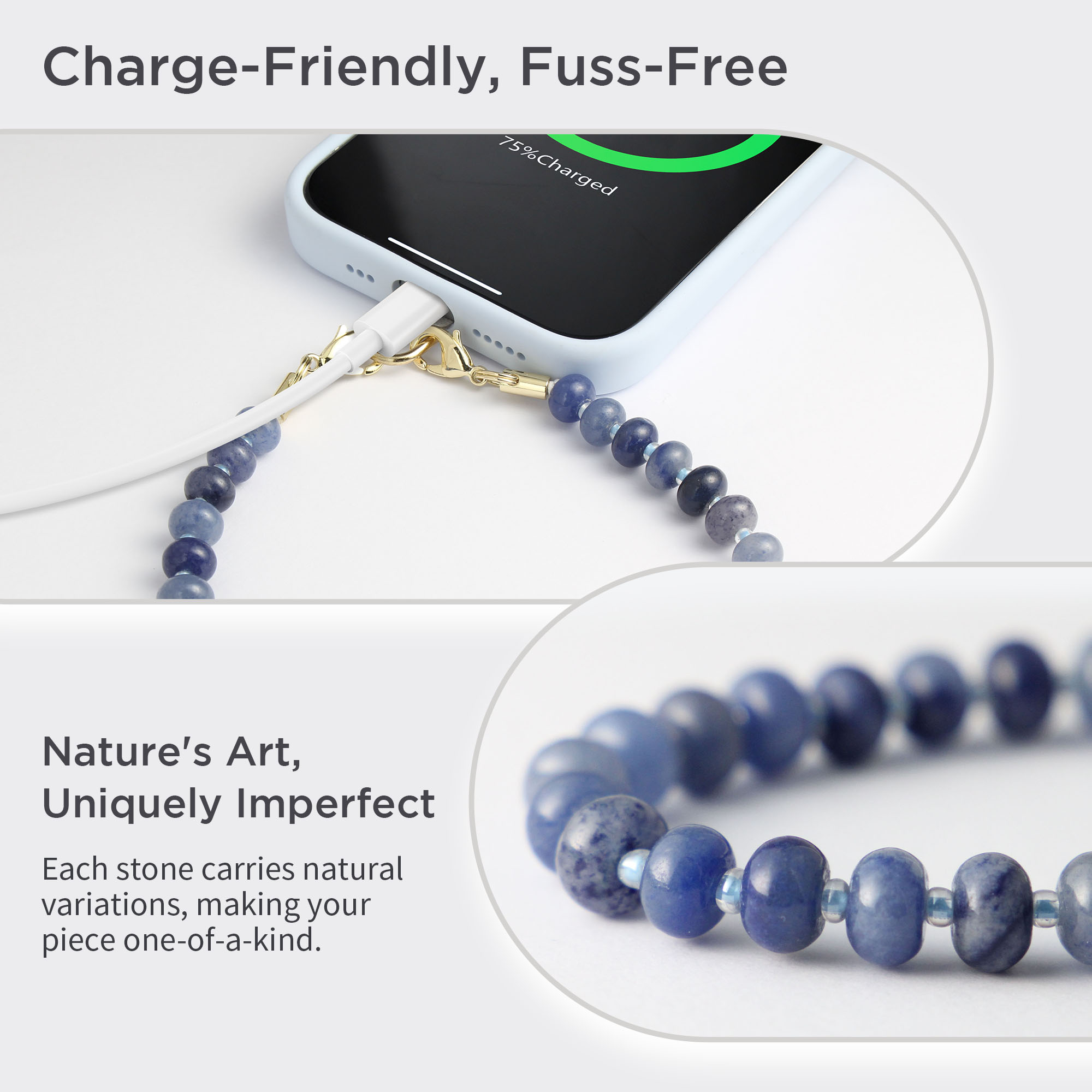 Posadina Natural Stone Phone Charm, Beaded Healing Phone Wrist Strap, Handmade Cellphone Chain Lanyard with Tether Tab - Image 9