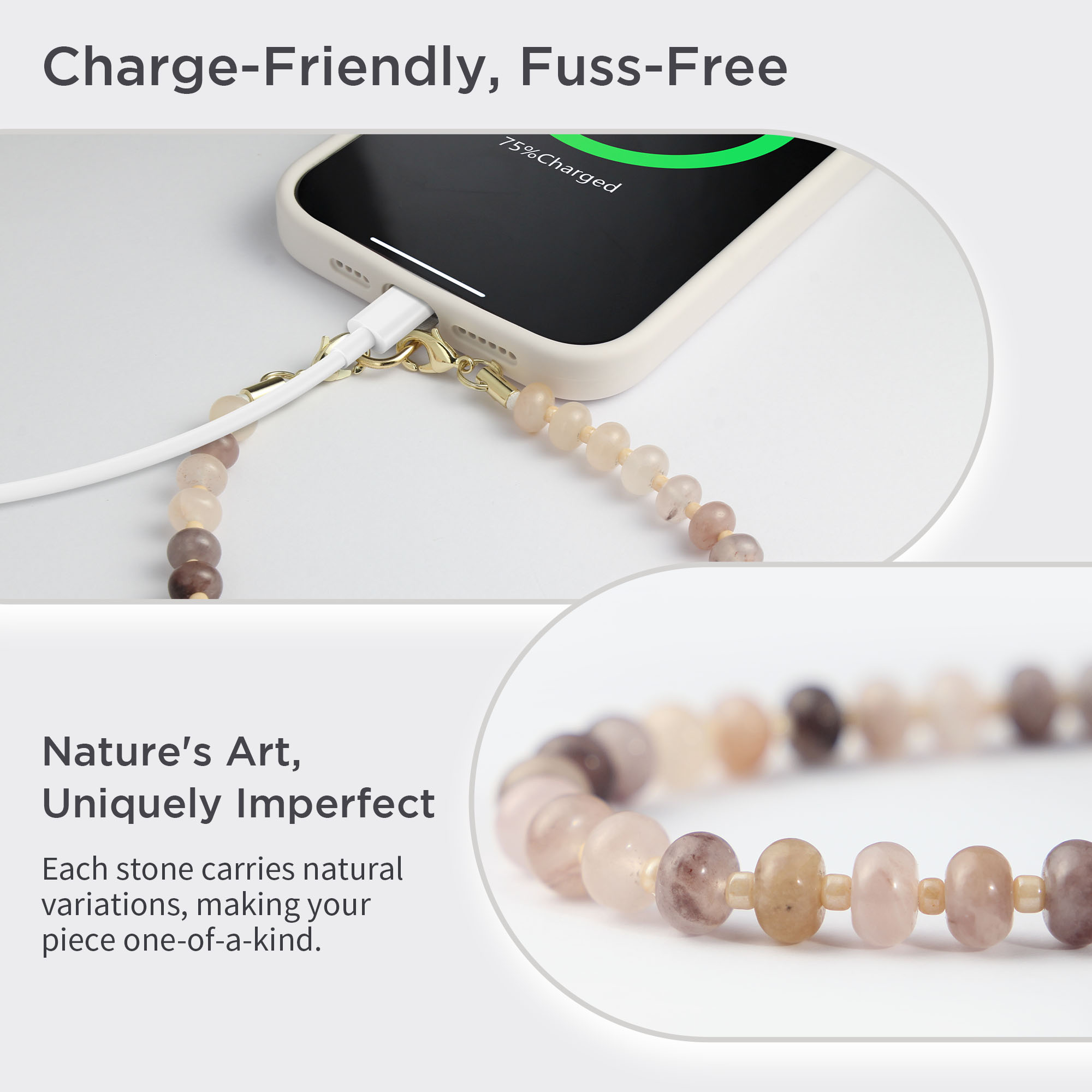 Posadina Natural Stone Phone Charm, Beaded Healing Phone Wrist Strap, Handmade Cellphone Chain Lanyard with Tether Tab - Image 15