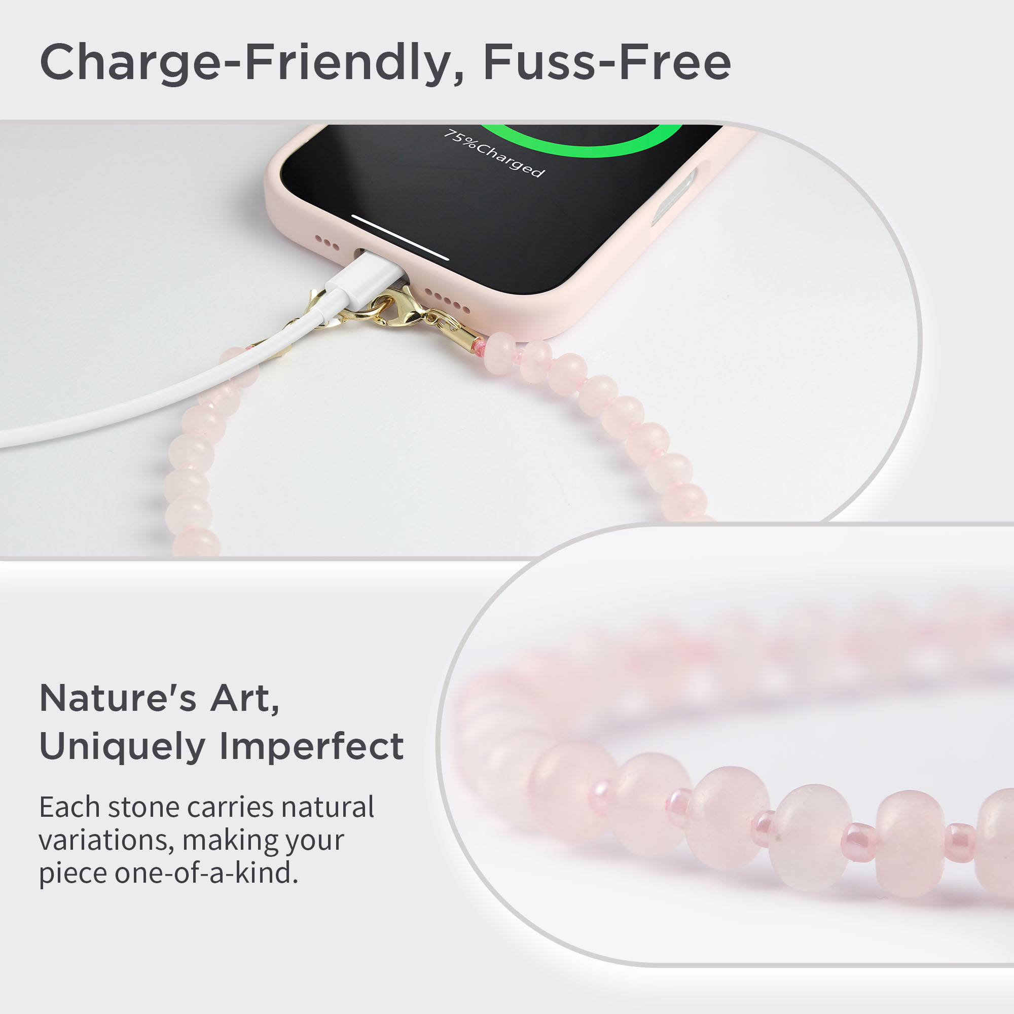 Posadina Natural Stone Phone Charm, Beaded Healing Phone Wrist Strap, Handmade Cellphone Chain Lanyard with Tether Tab - Image 20