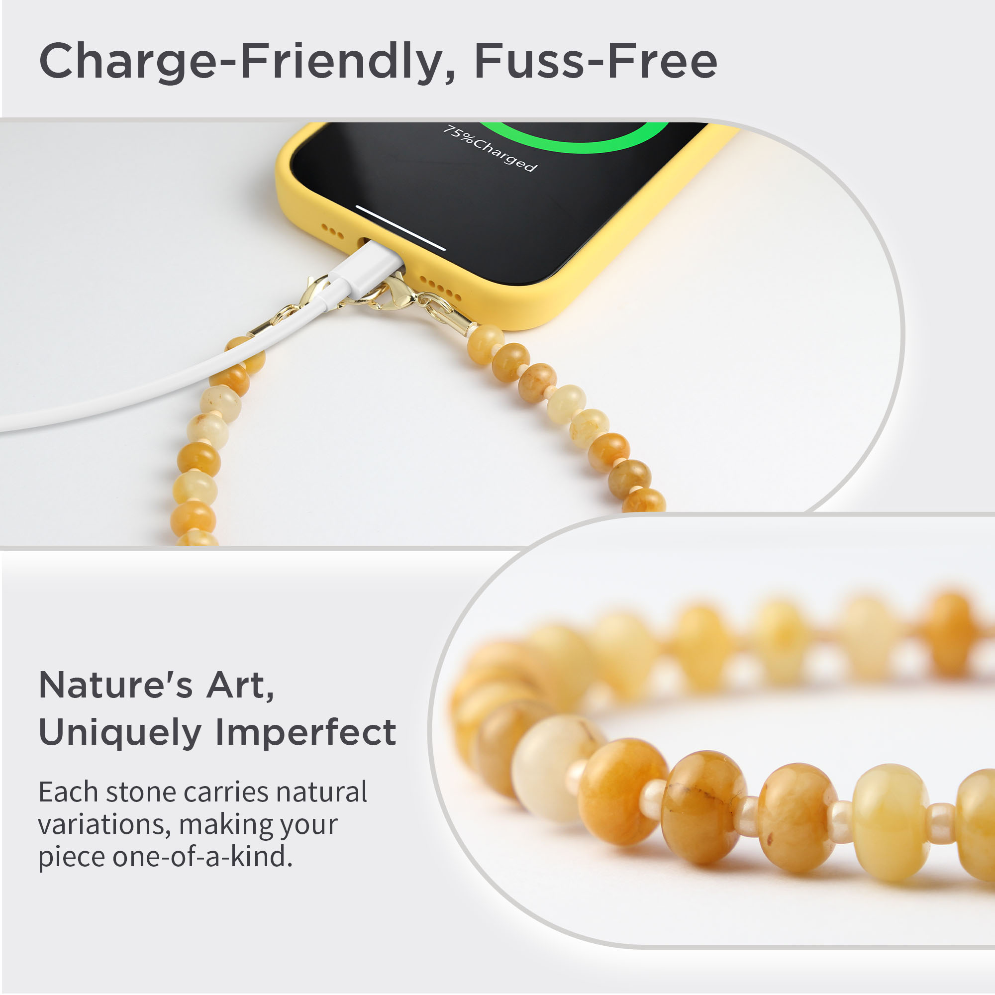 Posadina Natural Stone Phone Charm, Beaded Healing Phone Wrist Strap, Handmade Cellphone Chain Lanyard with Tether Tab - Image 25